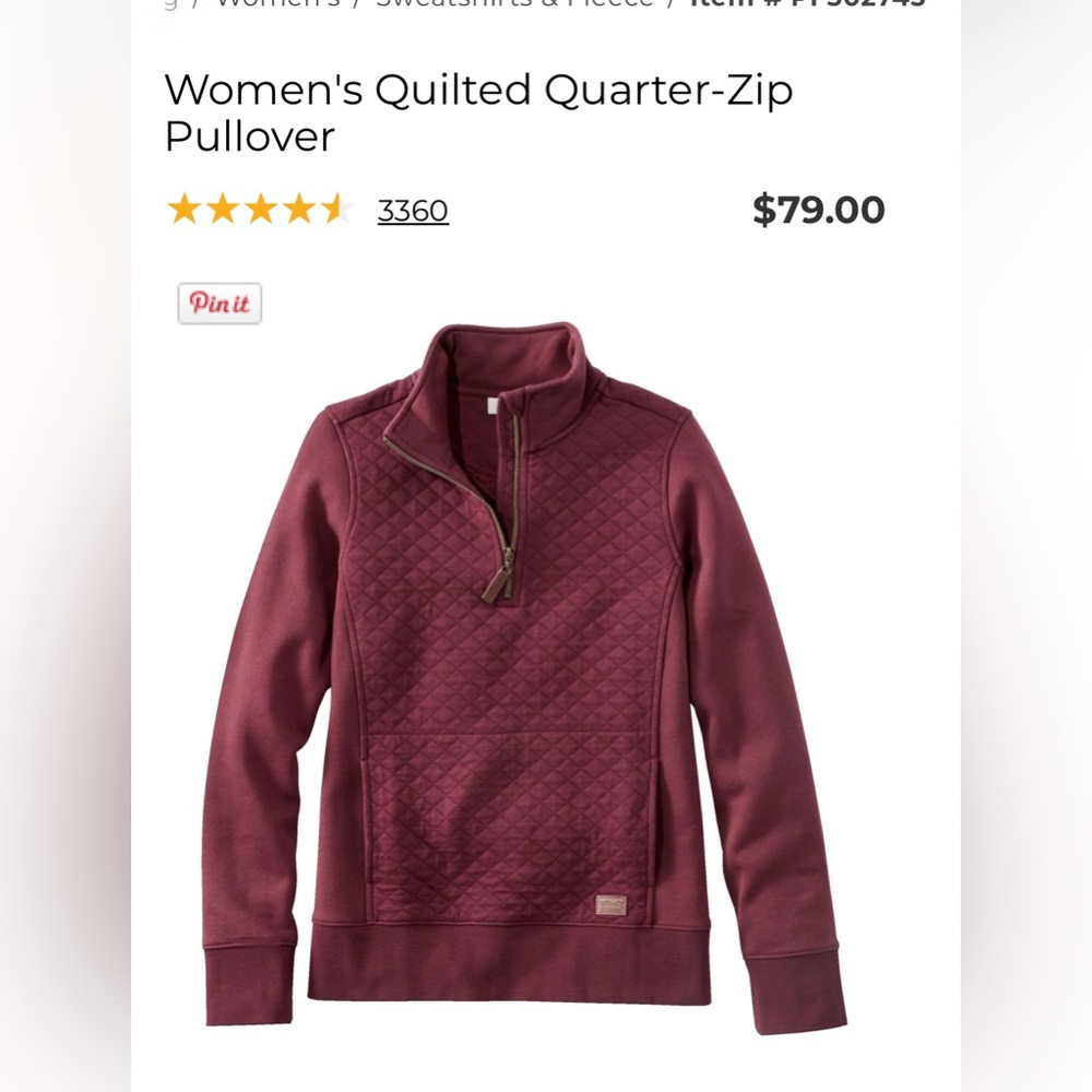 L.L.Bean woman’s quilted quarter zip sweater maroon